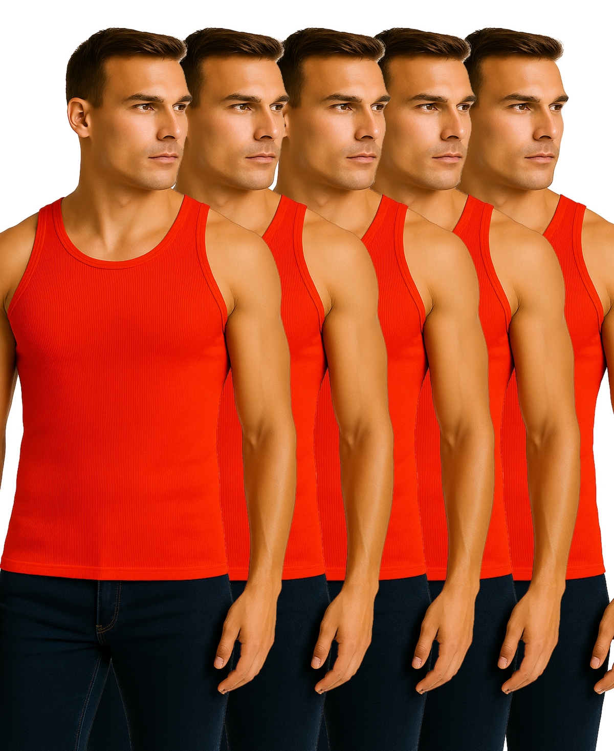 Men's 5-Pack Heavyweight Ribbed Tank Top - Black, Navy, Charcoal, Heather gray, Whi