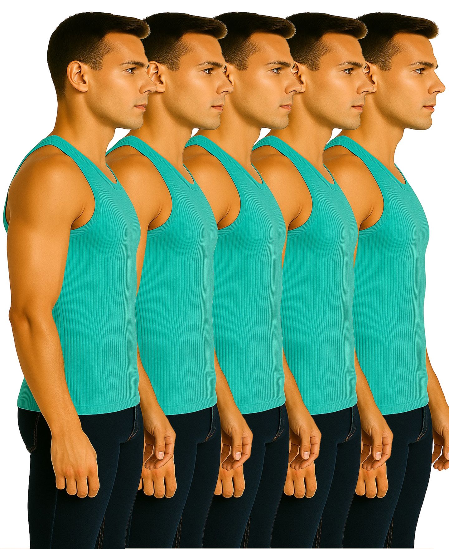 Мужские топы Galaxy By Harvic 5-Pack Heavyweight Ribbed, цвет: Аквамариновый — фото 3