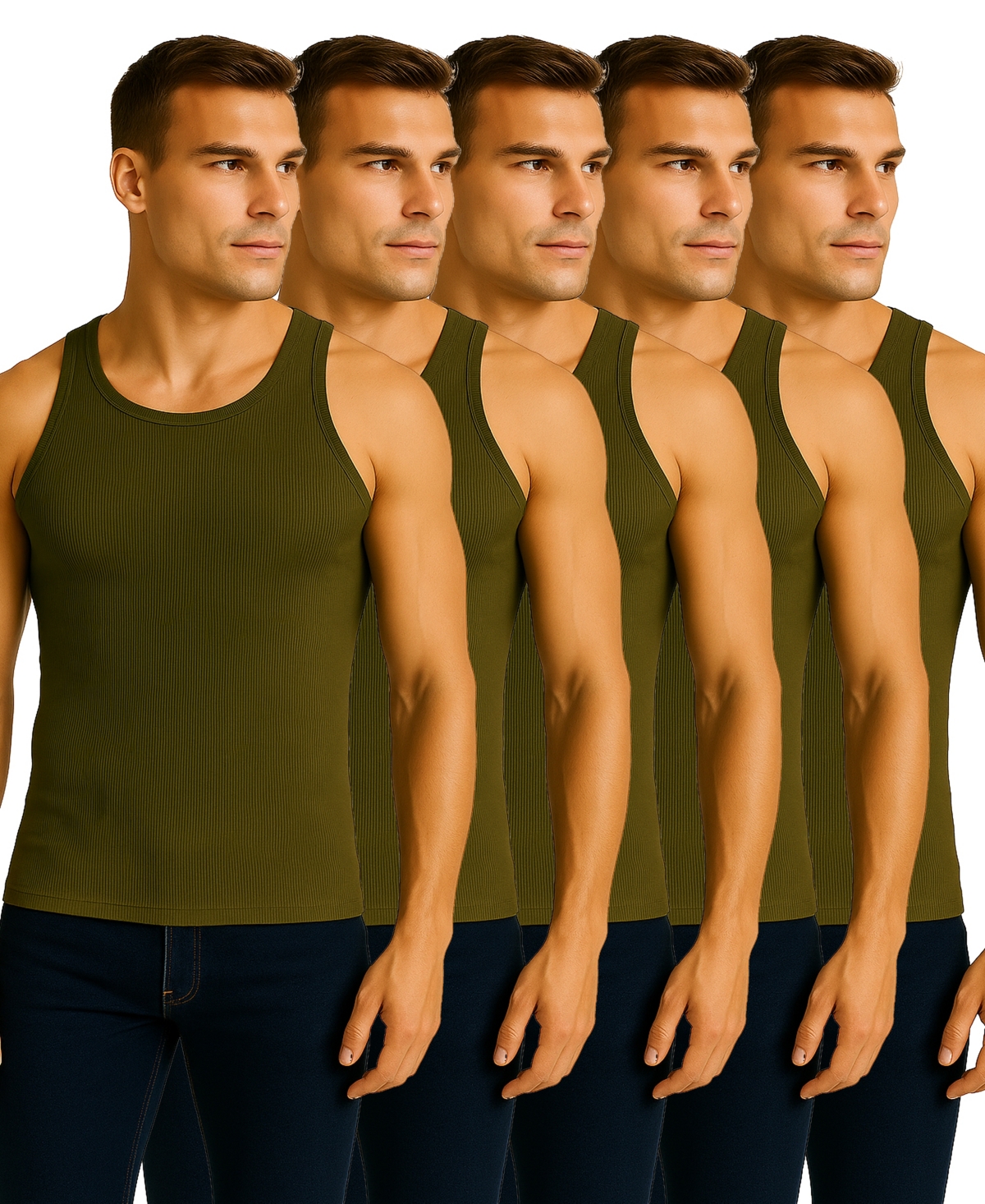 Men's 5-Pack Heavyweight Ribbed Tank Top - Black, Navy, Charcoal, Heather gray, Whi