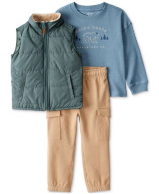 Carter's - Toddler Boys Puffer Vest, Going North Graphic T-Shirt & Cargo Pants, 3 Piece Set
