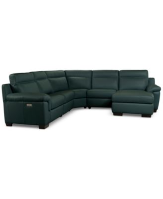 Julius II 5-Pc. Leather Chaise Sectional with 1 Power Recliner, Macy's Exclusive