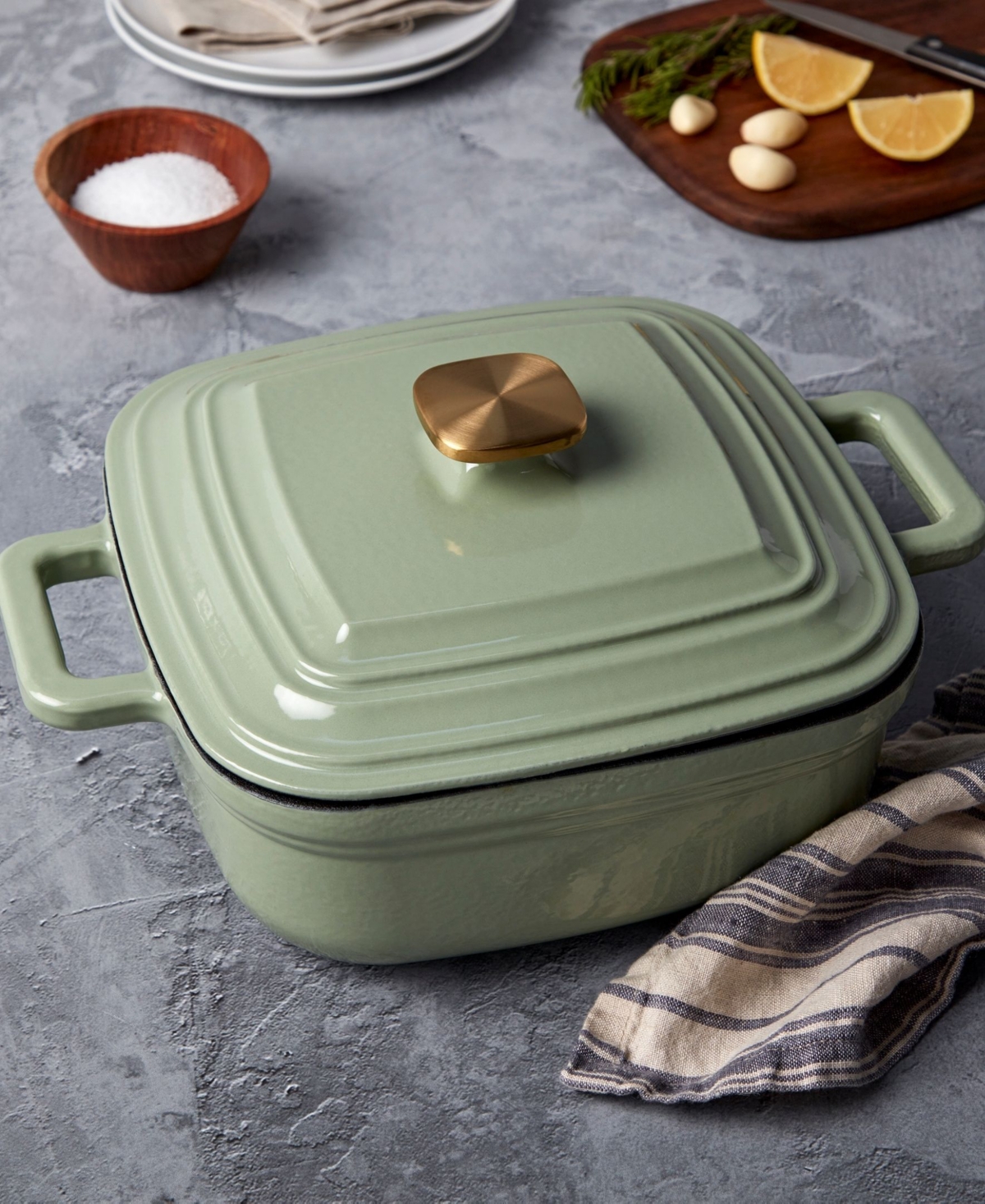 Smith And Clark Smith & Clark Enameled Cast Iron 4-qt. Square Dutch Oven In Green