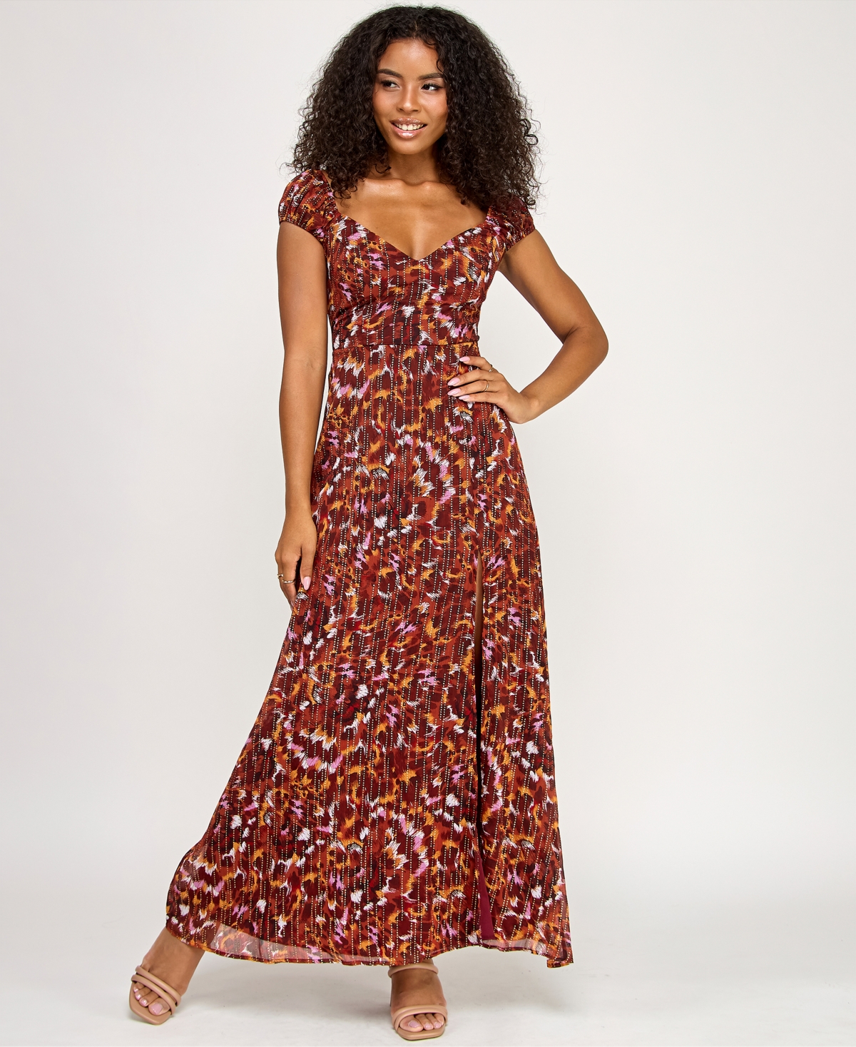Juniors' Glitter-Print Tie-Back Maxi Dress - Rustcopper