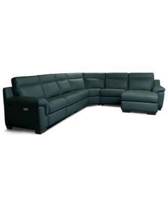 Julius II 6-Pc. Leather Chaise Sectional with 1 Power Recliner, Macy's Exclusive