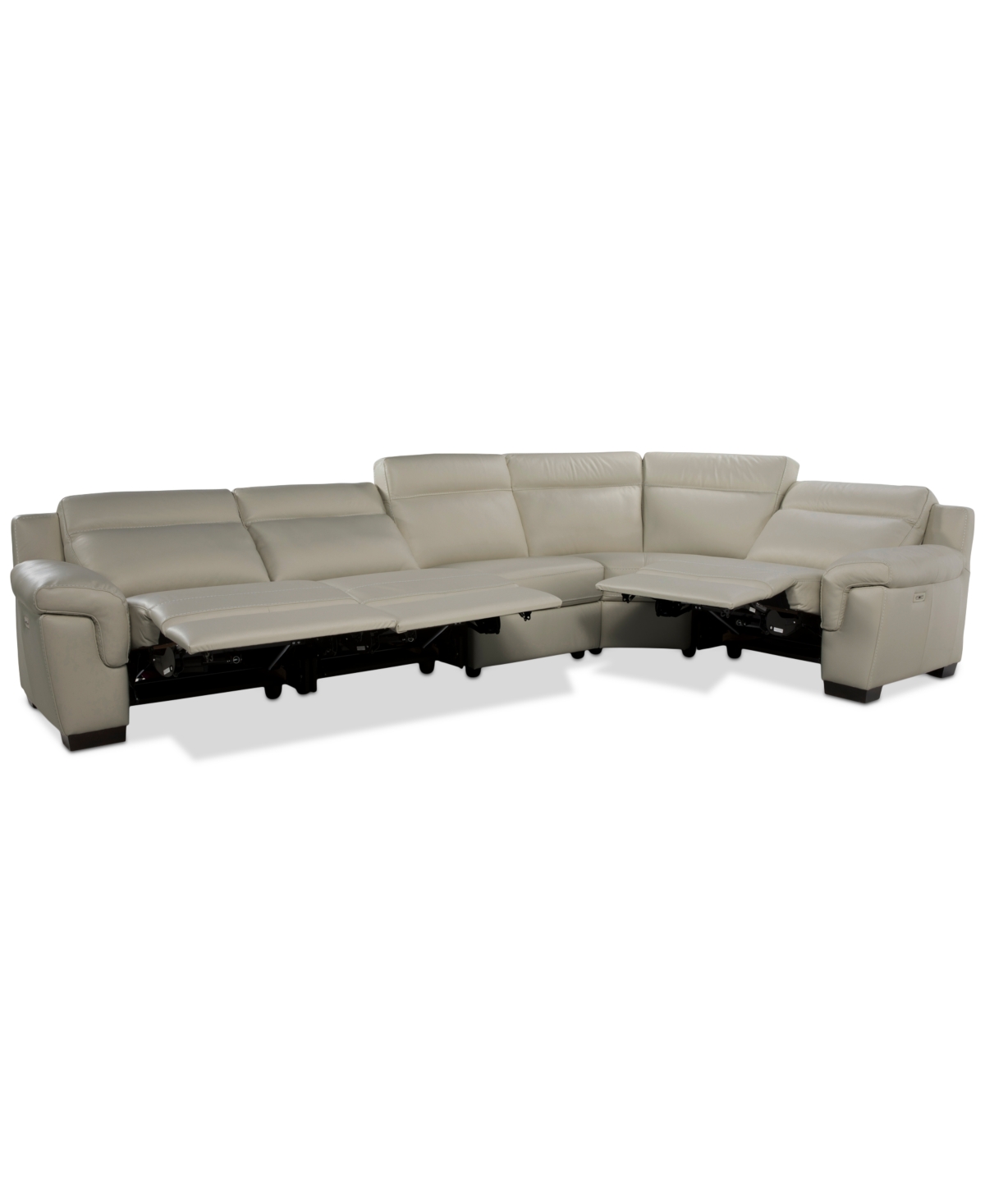 Macy's Julius Ii 5-pc. Leather L Sectional With 3 Power Recliners,  Exclusive In White