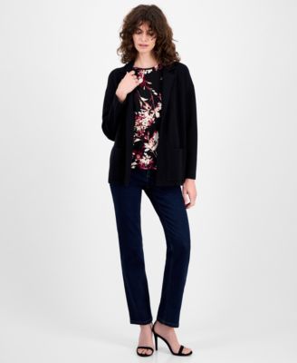 Petite Long-Sleeve Notched-Collar Sweater