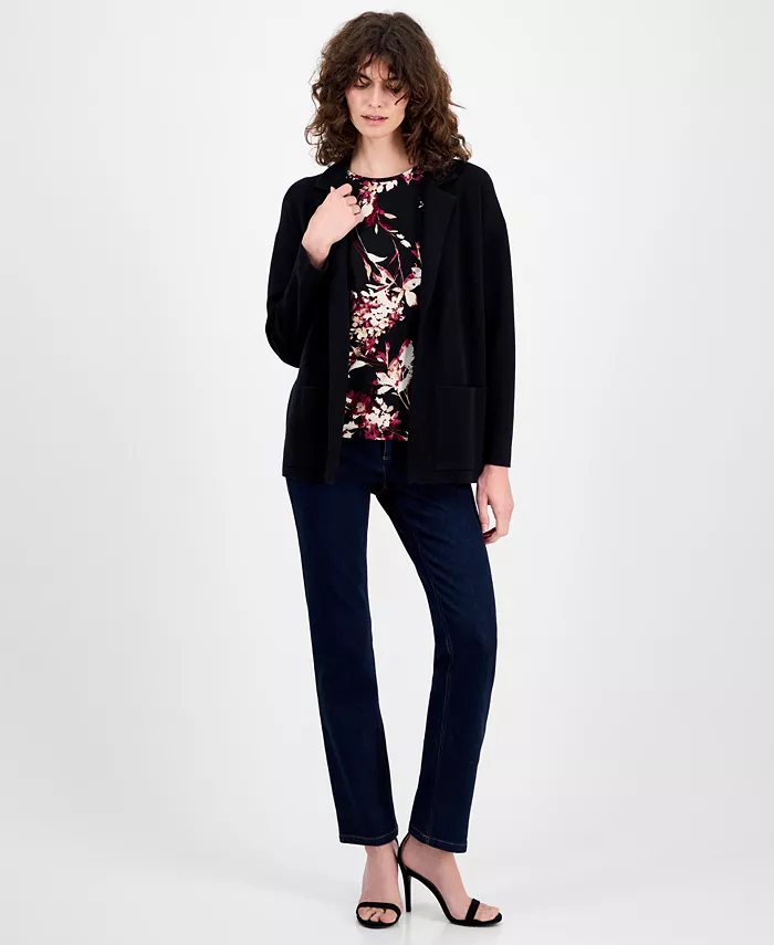 AK Anne Klein Petite Long-Sleeve Notched-Collar Sweater - thumbnail 2