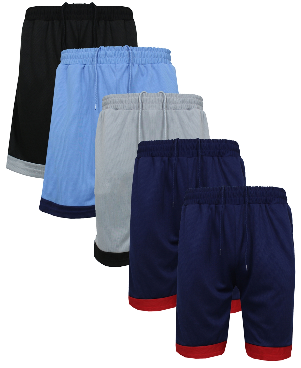 Men's 5-Pack Lightweight Breathable Moisture Wicking Mesh Shorts - Black, Blue, Silver, Navy