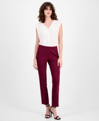 Ak Anne Klein Womens Pull On Straight Leg Pants P Xxs Xl In Burgundy