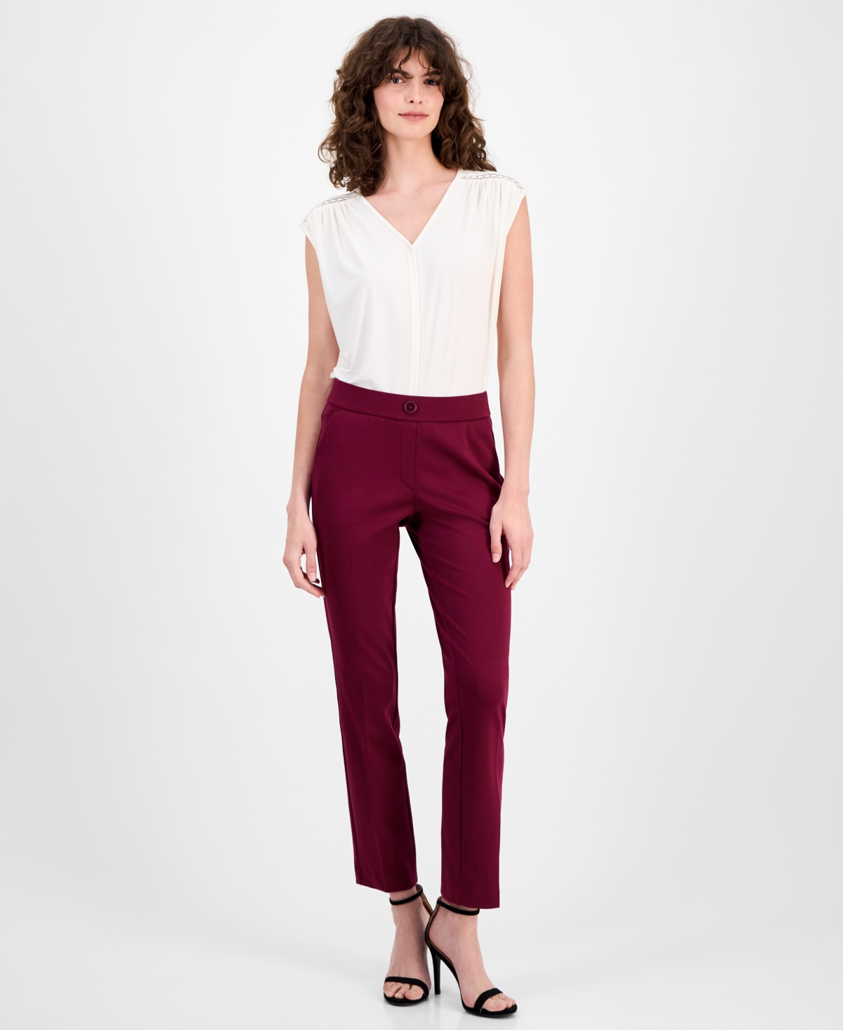 Ak Anne Klein Women's Pull-on Straight-leg Pants In Burgundy