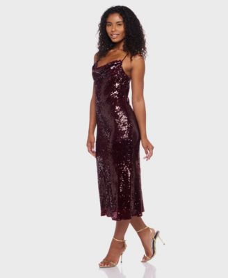 Juniors' Sequined Mesh Midi Dress