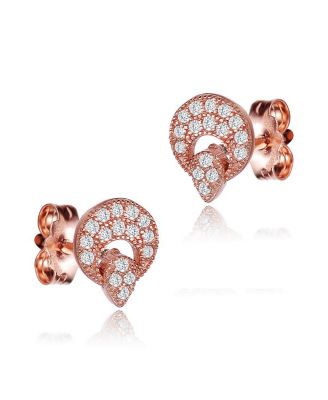 Sterling Silver 18K Rose Gold Plated with Clear Cubic Zirconia Round Stud Earrings
