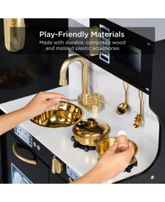 Pretend Play Kitchen Wooden Toy Set for Kids w/ Telephone, Utensils, Oven, Microwave