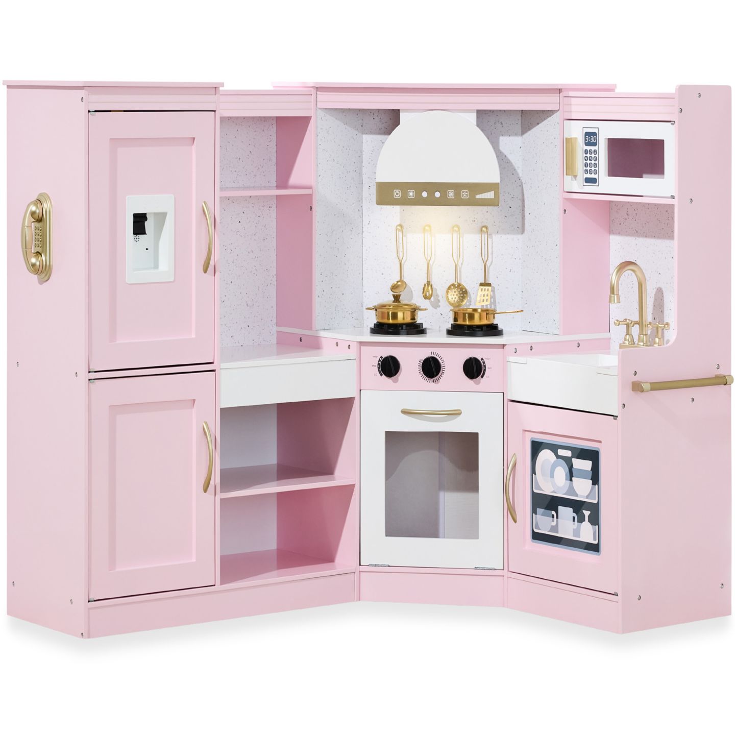 Детский игровой набор Best Choice Products Interactive Wooden Corner Kitchen Playset, Ages 3+, цвет: Розовый, вариант 1 — фото 1