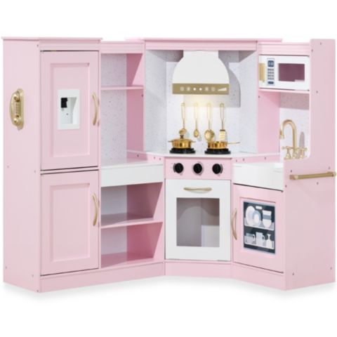 Детский игровой набор Best Choice Products Interactive Wooden Corner Kitchen Playset, Ages 3+, цвет: Розовый