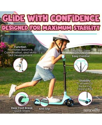 3-Wheel Foldable Kids Scooter - Child Toy Scooter with Built-in LED Wheel Lights, and Easy Maneuvering Lean-to-Steer Technology