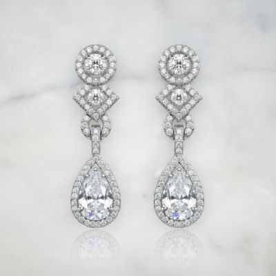 Sterling Plated With Colored and Clear Cubic Zirconia Dangle Earrings
