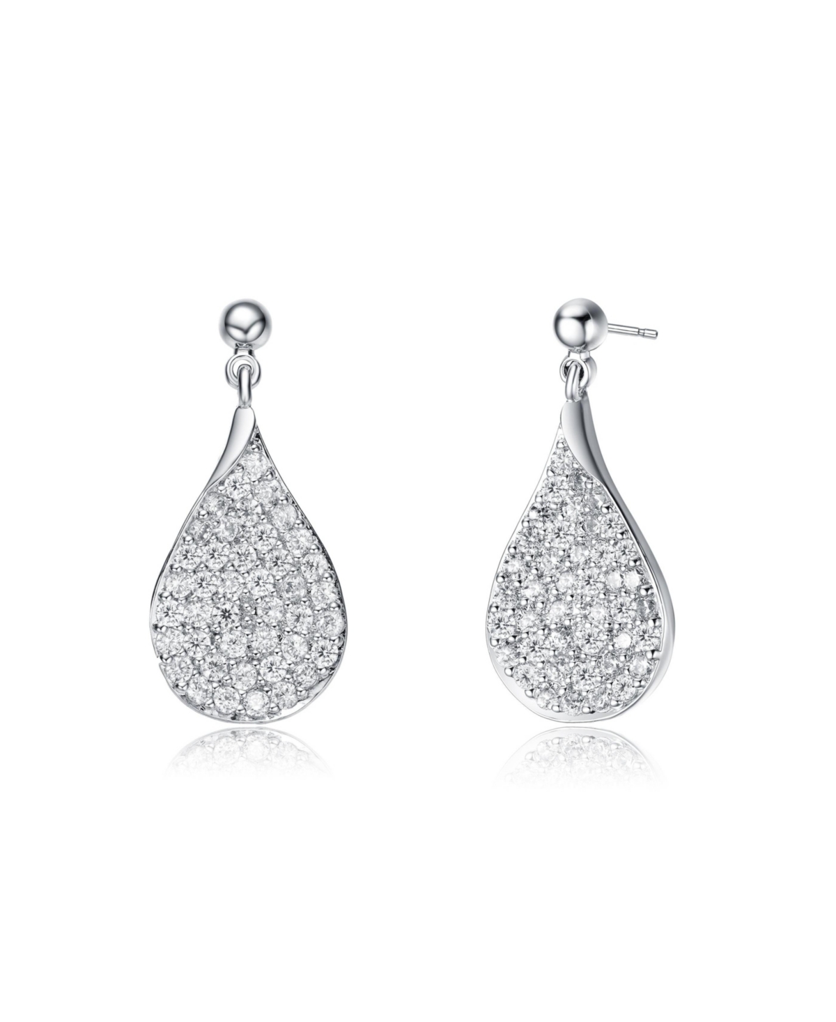 White Gold Plating with French Pave Clear Cubic Zirconia Raindrop Pear Dangle Earrings - White