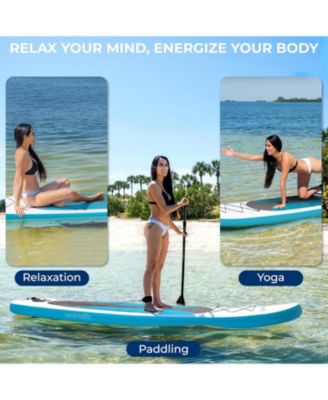 Free-Flow Welded Inflatable Stand-Up Paddle-Board with Double-Action Hand Pump, 3-Shaft Aluminum Paddle, Leash, Fin (Black)