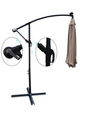 10 ft Outdoor Patio Umbrella Solar Powered LED Lighted Sun Shade Market Waterproof 8 Ribs Umbrella with Crank and Cross Base