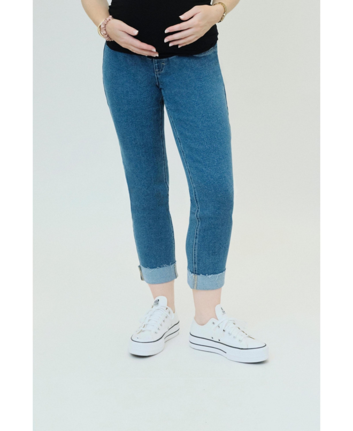 Over the Bump Raw Hem Maternity Slim Girlfriend Cuffed Jeans - Iman