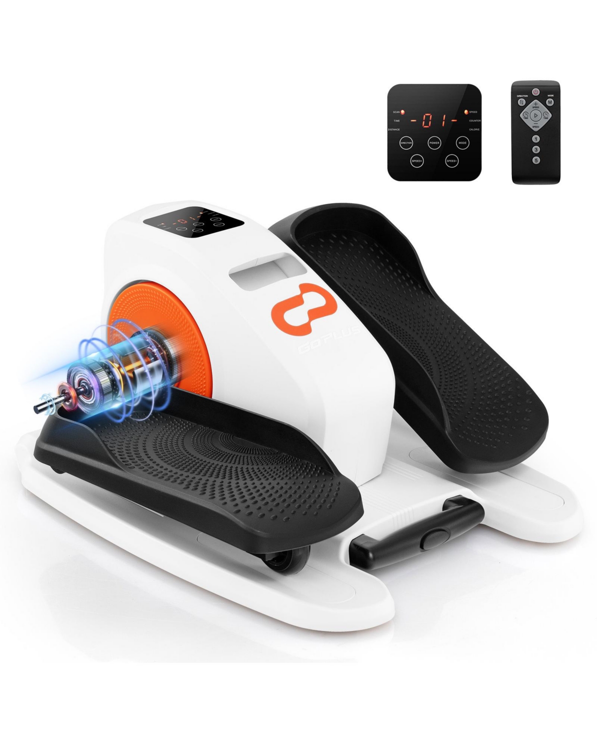 Under Desk Elliptical Machine with Display Monitor for Home Office - White
