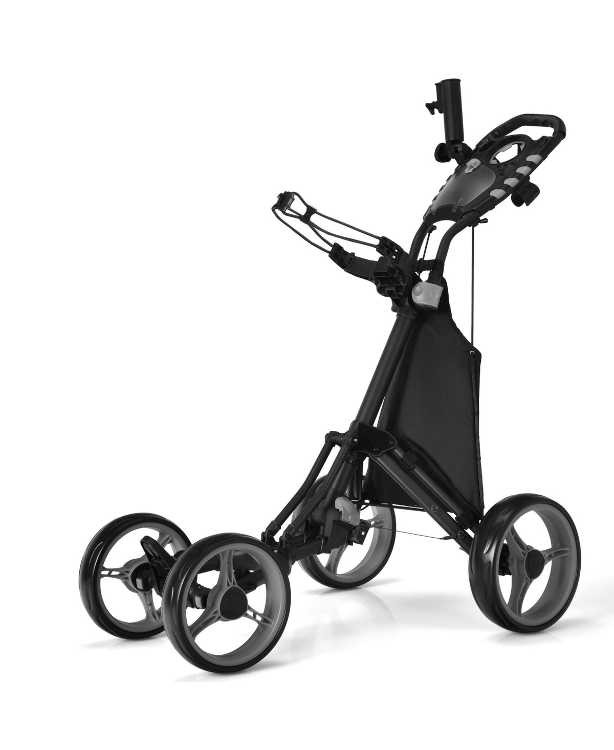4 Wheel Golf Push Pull Cart with Foot Brake - Black