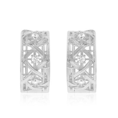 Suzy Levian Sterling Silver & Cubic Zirconia Cutout Huggie Hoop Earrings