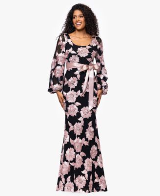 Betsy & Adam - Women's Soutache Long-Sleeve Long Sheath Dress
