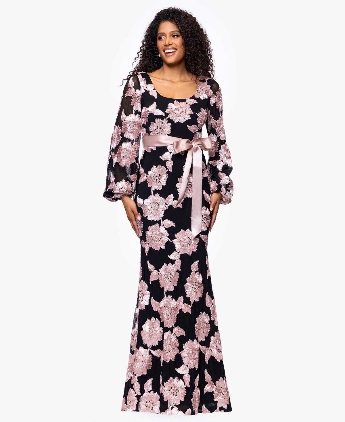 Betsy & Adam Women's Soutache Long-sleeve Long Sheath Dress