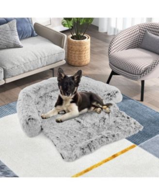Gray Plush Calming Dog Couch Bed with Anti-Slip Bottom