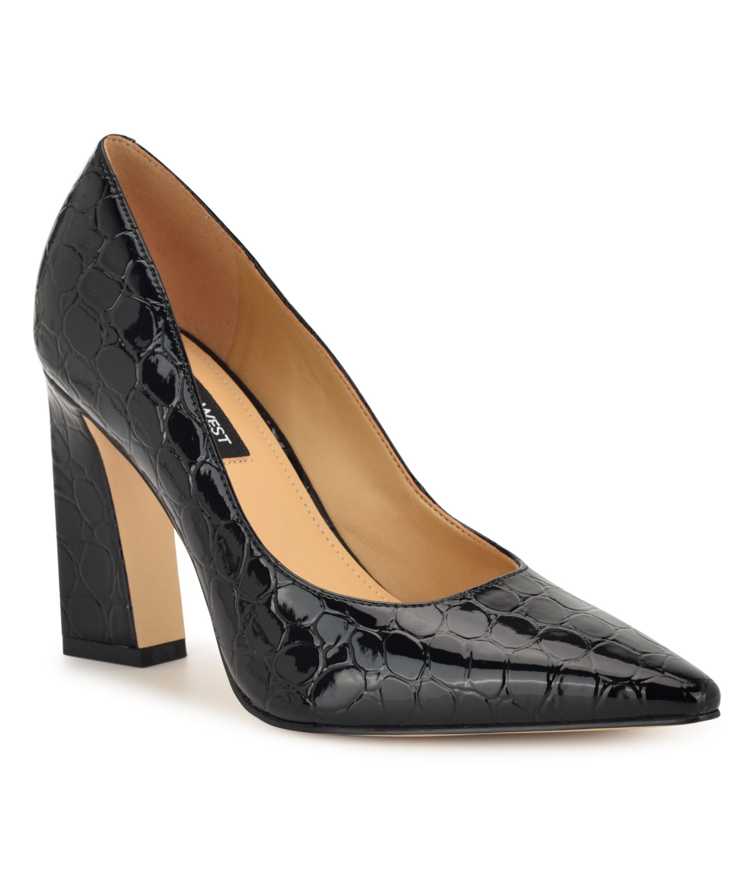 Женские туфли Nine West Tamant High Tapered Block Heel Pumps, цвет: Чёрный лаковый — фото 1