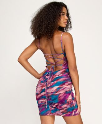 Juniors' Lace-Up Mesh Bodycon Dress