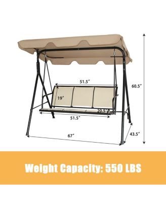 Brown Outdoor Swing Canopy Patio Swing Chair 3 Person Canopy Hammock