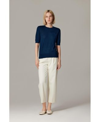 Women's Tissue Weight 75% Merino Wool 25% Silk Crew Neck Short Sleeve T Shirt Sweater | Ultra Soft Machine-Washable Sweaters