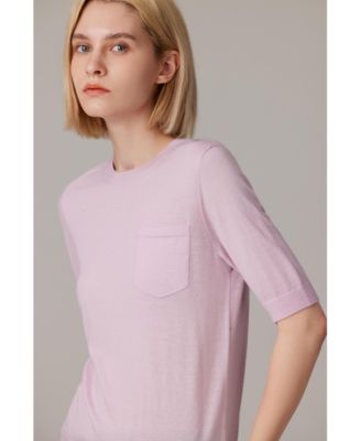 Women's Tissue Weight 75% Merino Wool 25% Silk Crew Neck Short Sleeve T Shirt Sweater | Ultra Soft Machine-Washable Sweaters