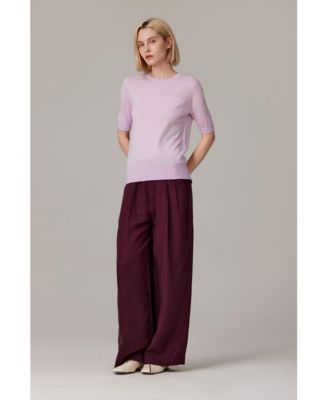 Women's Tissue Weight 75% Merino Wool 25% Silk Crew Neck Short Sleeve T Shirt Sweater | Ultra Soft Machine-Washable Sweaters