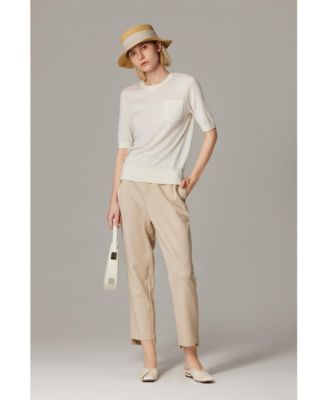 Women's Tissue Weight 75% Merino Wool 25% Silk Crew Neck Short Sleeve T Shirt Sweater | Ultra Soft Machine-Washable Sweaters