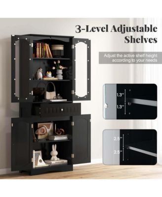 63" MDF Bathroom Cabinet with Tempered Glass Doors, Adjustable Shelves and Large Drawer