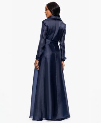 Petite Long-Sleeve Collared Organza Dress