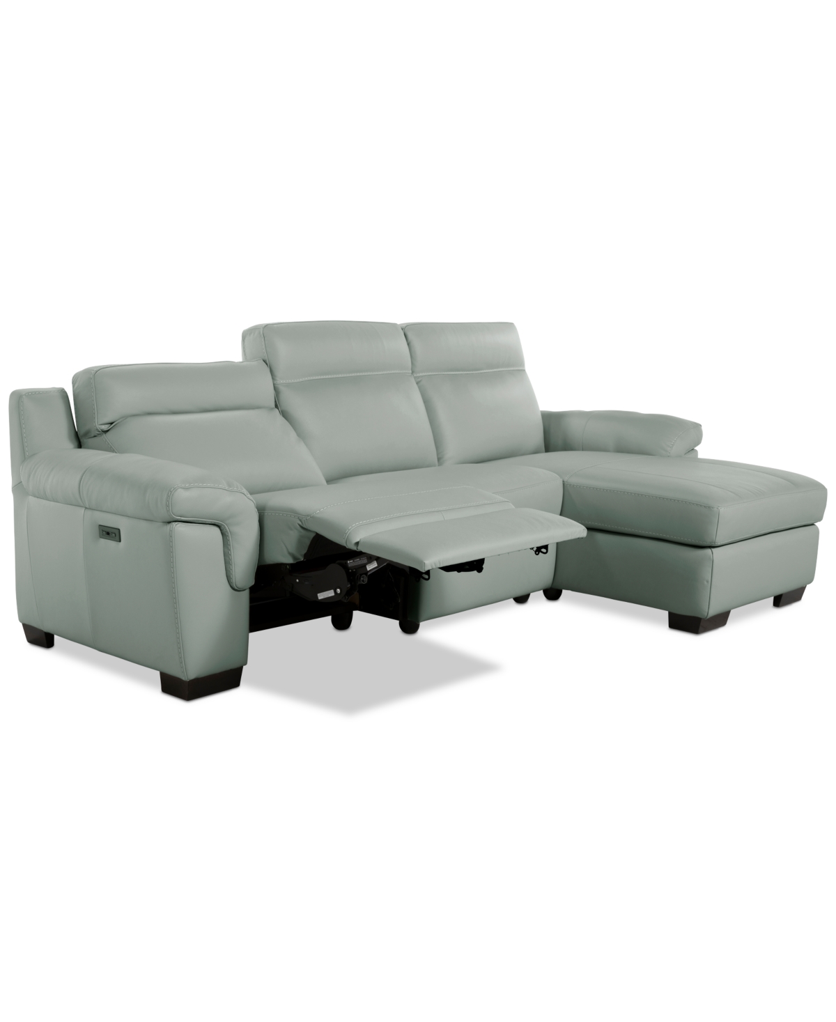 Macy's Julius Ii 3-pc. Leather Chaise Sectional With 1 Power Recliner,  Exclusive In Gray