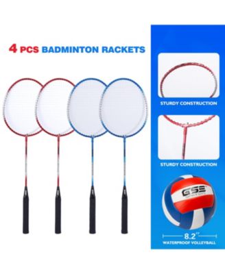 Volleyball and Badminton Combo Set with Net,4 Rackets,3 Birds, PU Volleyball and Carrying Bag (Recreational)