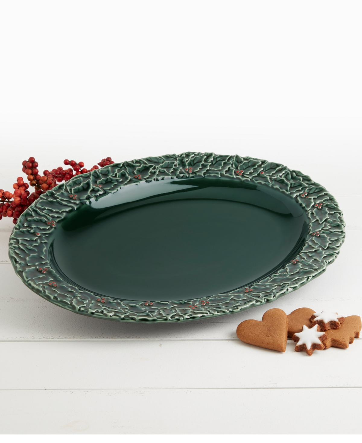 Haven 16" Green Holly Platter In Green