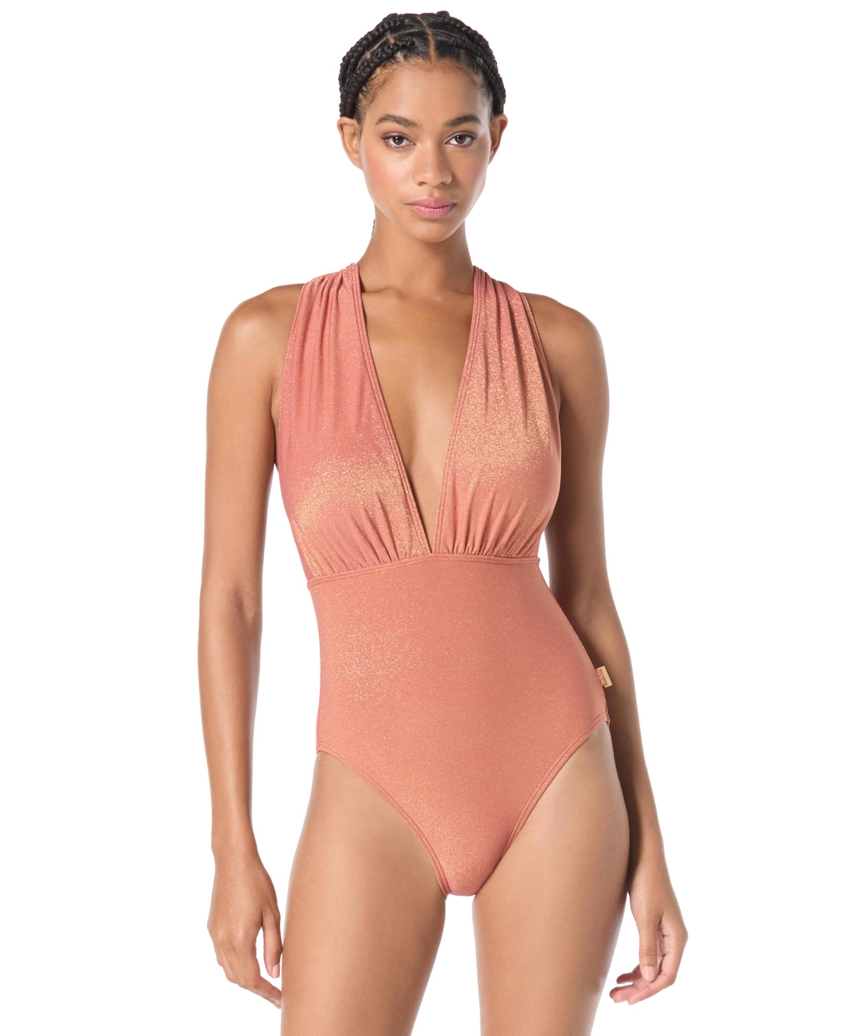 Vince Camuto Women's Sparkle Plunge One-piece Swimsuit In Brown