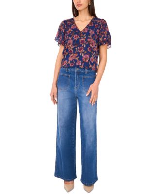 Women's Flutter-Sleeve V-Neck Blouse