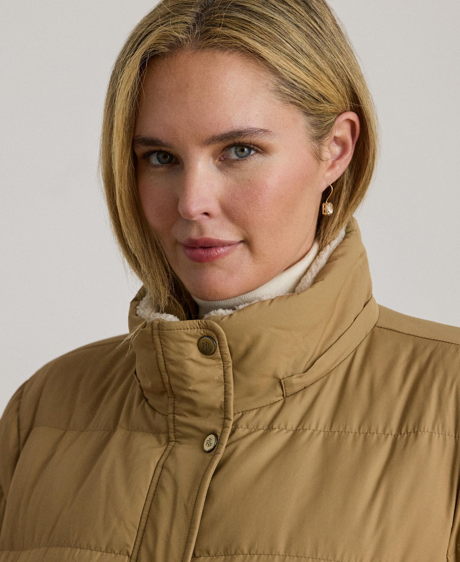 Plus Size Down Hooded Channel-Quilted Puffer Coat