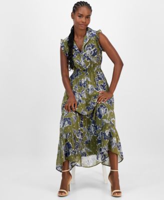 Women's Size Floral-Print Smocked Shirtdress