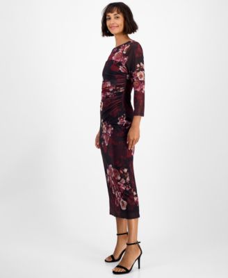 Petite Side Ruched Printed Midi Dress