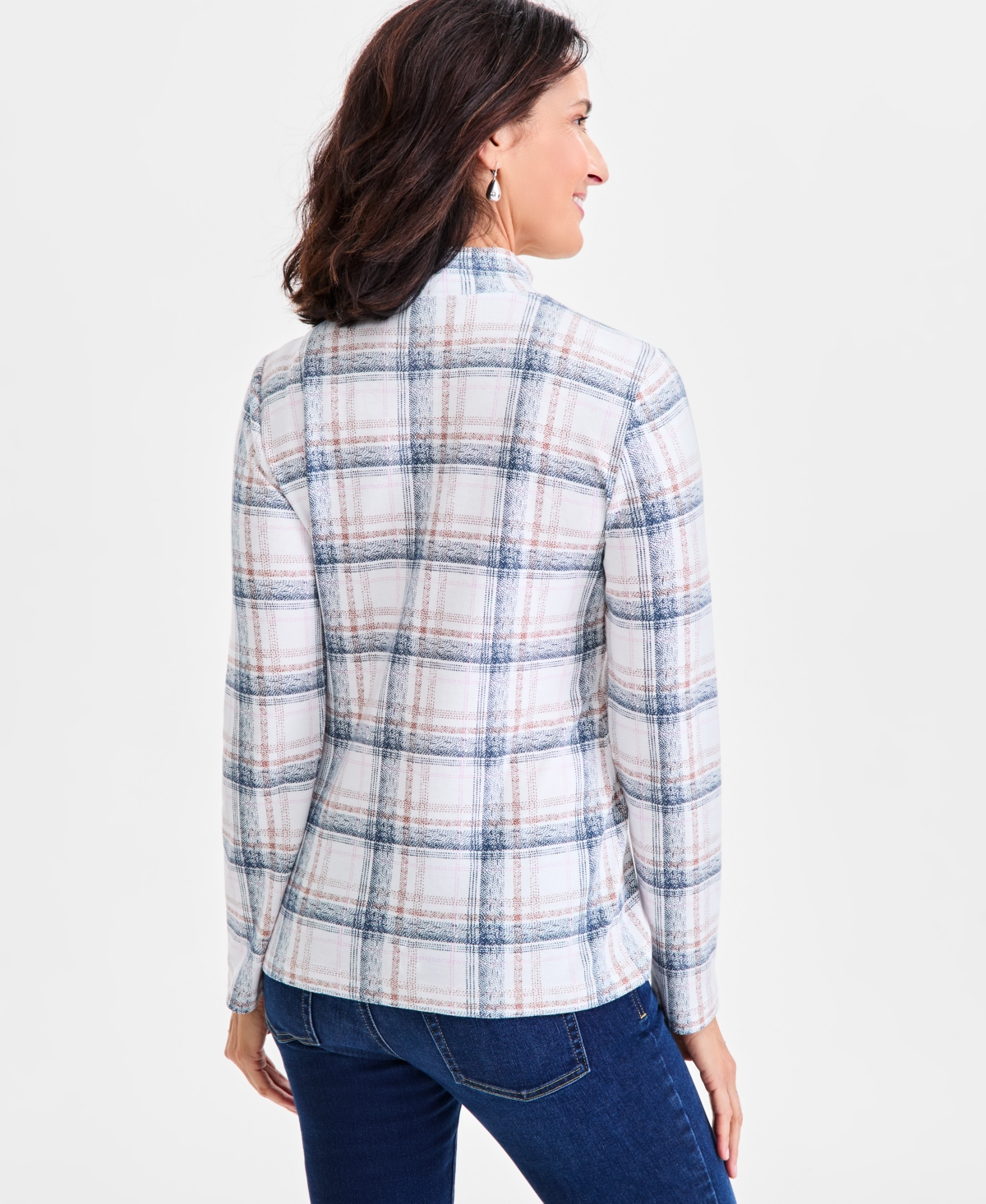 Style & Co Women's Printed Mock Neck Knit Top, Macy's Exclusive In Blue