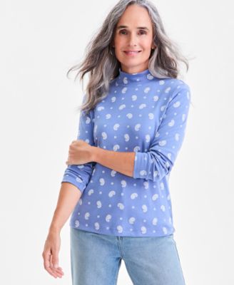 Style & Co - Women's Paisley Dot Mock Neck Knit Top